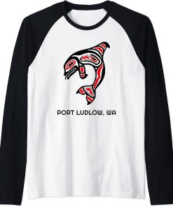 Port Ludlow, Washington Native American Orca Killer Whales Raglan Baseball Tee