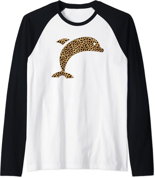 Dolphin Leopard Print Beluga Fish Animal Lover Women Gift Raglan Baseball Tee