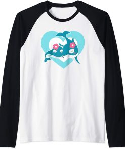 Love Orcas - Cute Orca and Orca Calf Heart Raglan Baseball Tee