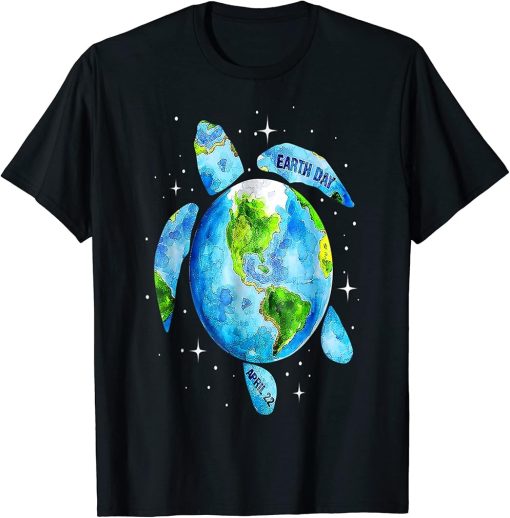 Earth Day 2023 Restore Save The Planet Earth Sea Turtle Art T-Shirt