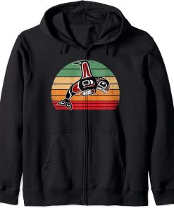 Vintage Killer Whale Orca Pacific NW Native American Indian Zip Hoodie