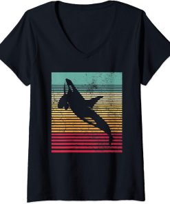 Womens Killer Whale Orca Retro Vintage 70"s 80"s Style Men Women V-Neck T-Shirt