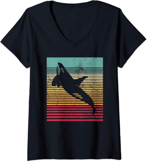 Womens Killer Whale Orca Retro Vintage 70"s 80"s Style Men Women V-Neck T-Shirt