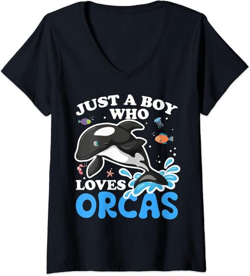 Womens Funny Orca Lover Graphic for Women Men Kids Whale V-Neck T-Shirt